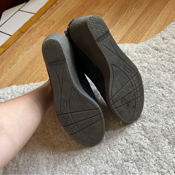 Sperry Harlow Black and Tan Suede Lace Up Wedge Booties Size 8.5 - Picture 5 of 11